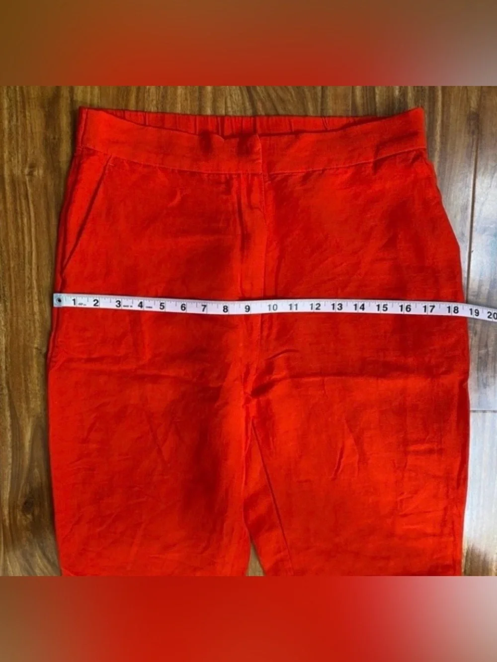 H&M Women's Orange Red Linen Mix High Waist Crop Flared Pants Size 10 Coastal